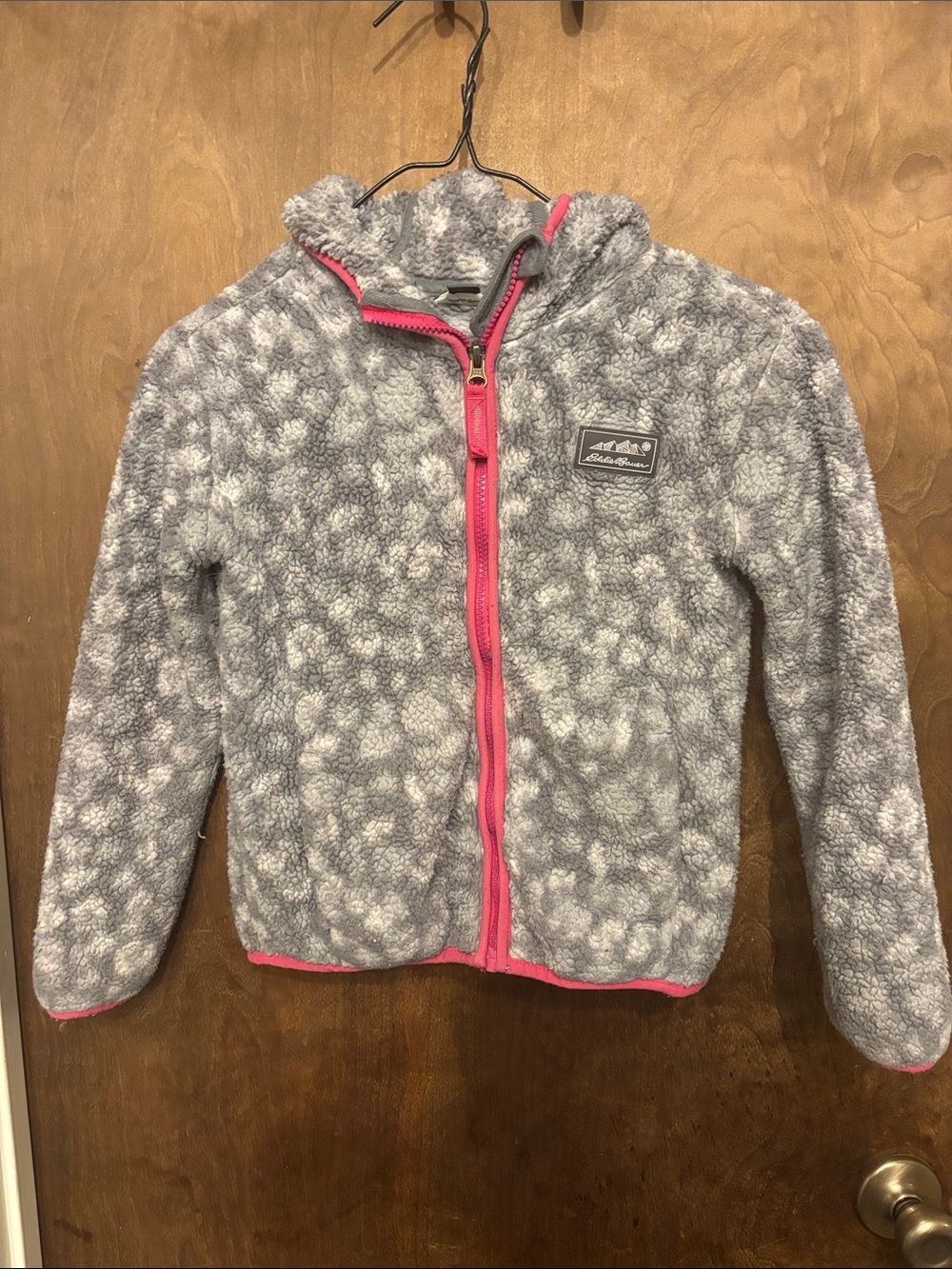 Eddie Bauer Gray Sherpa Zip Hoodie with Pink Trim